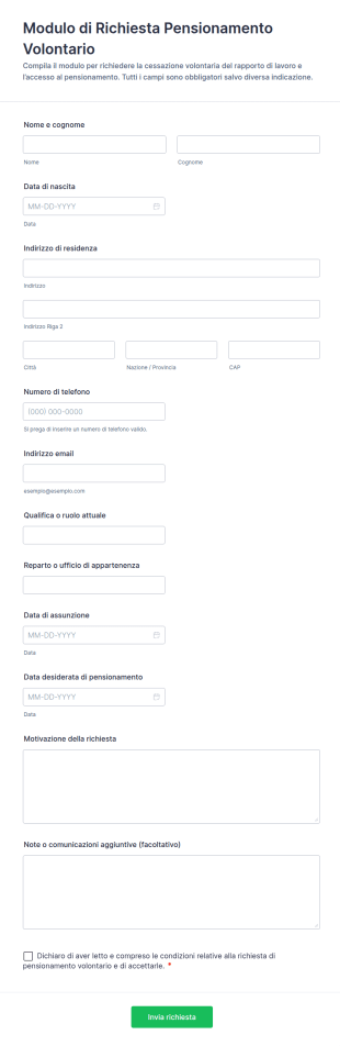 Modulo Di Domanda Per Pensionamento Volontario