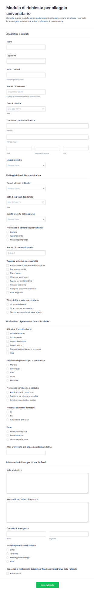 Modulo Di Domanda Per Residenza Universitaria