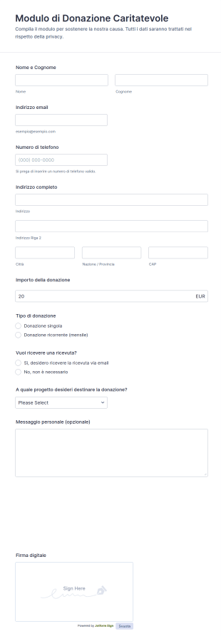 Modulo Di Donazione A Organizzazione Benefica