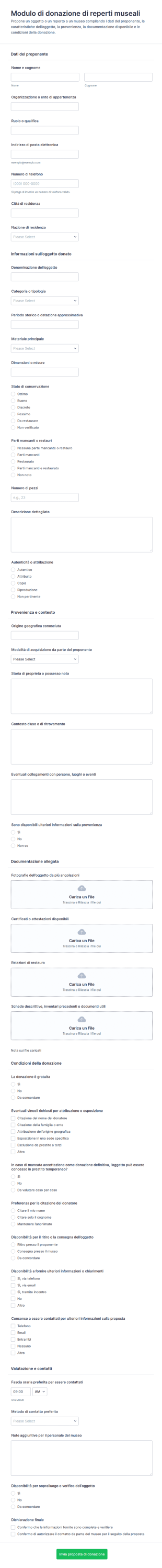 Modulo Di Donazione Di Artefatti Museali
