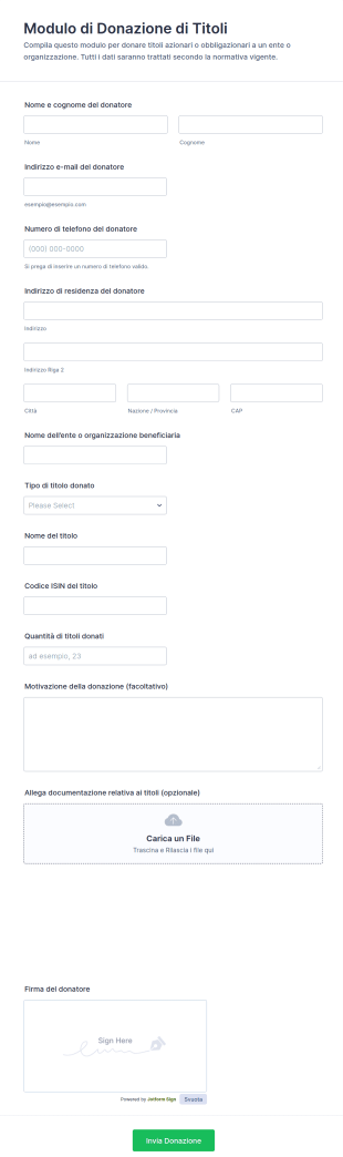 Modulo Di Donazione Di Titoli