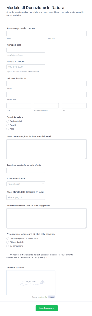 Modulo Di Donazione In Natura