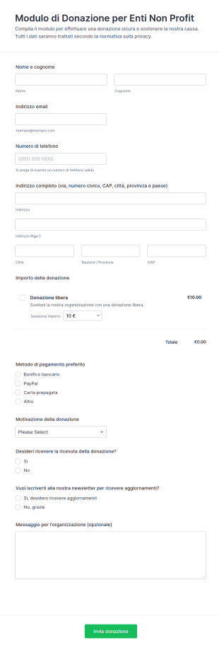 Modulo Di Donazione Per Enti Non Profit