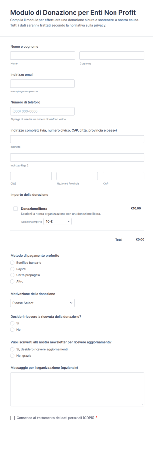 Modulo Di Donazione Per Enti Non Profit