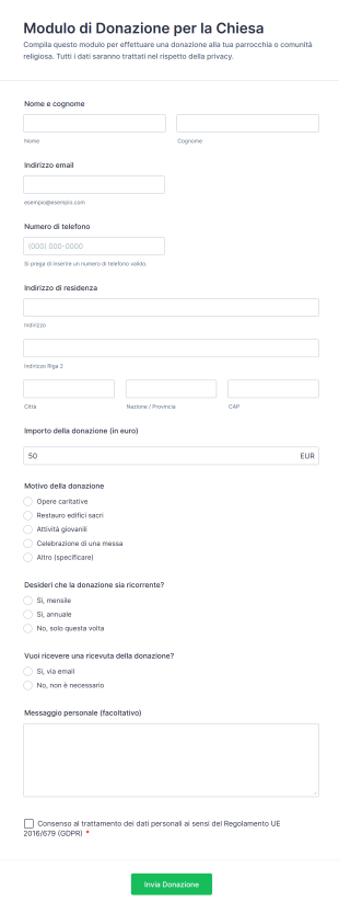 Modulo Di Donazione Per La Chiesa