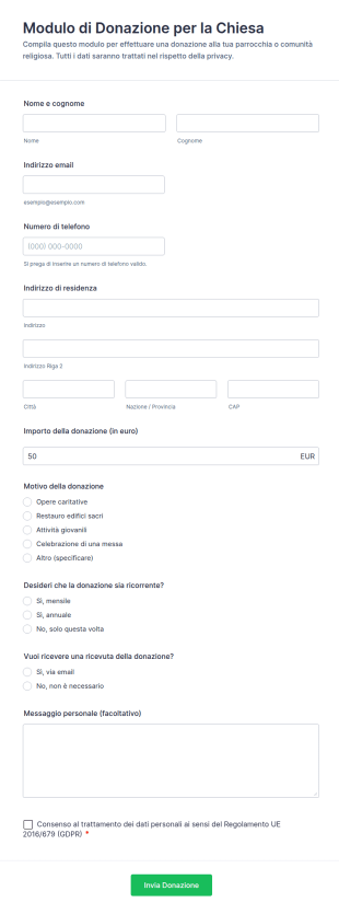 Modulo Di Donazione Per La Chiesa