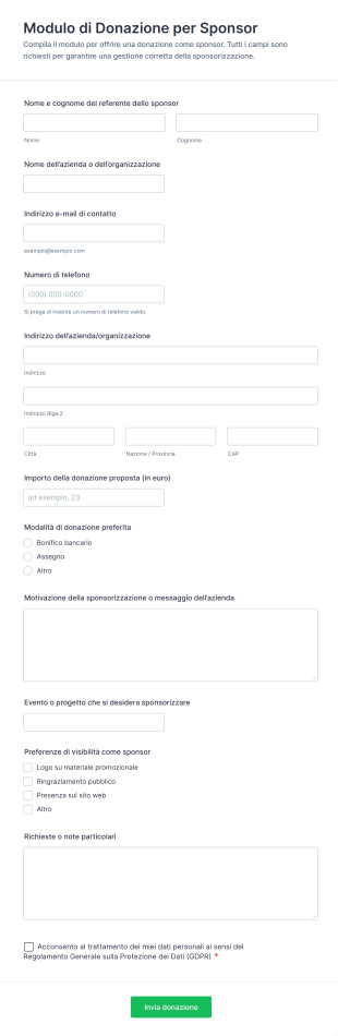 Modulo Di Donazione Per Sponsor