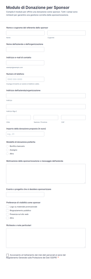 Modulo Di Donazione Per Sponsor