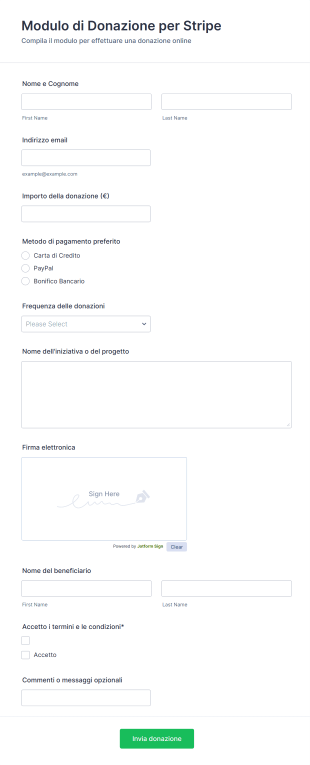 Modulo Di Donazione Per Stripe