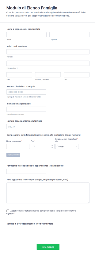 Modulo Di Elenco Famiglia