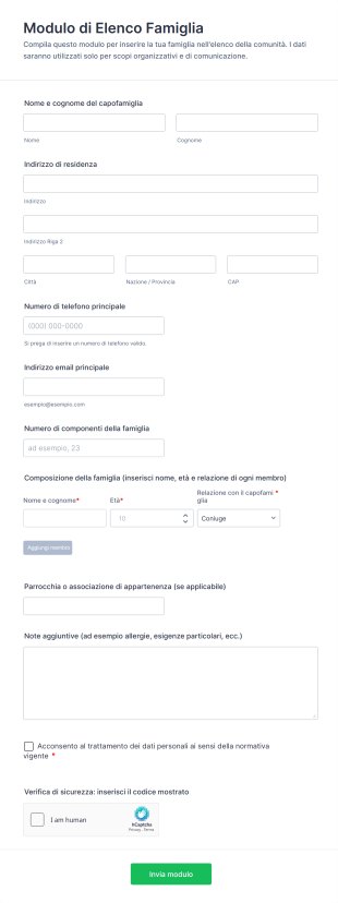 Modulo Di Elenco Famiglia