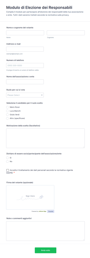 Modulo Di Elezione Dei Responsabili
