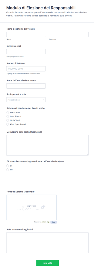 Modulo Di Elezione Dei Responsabili