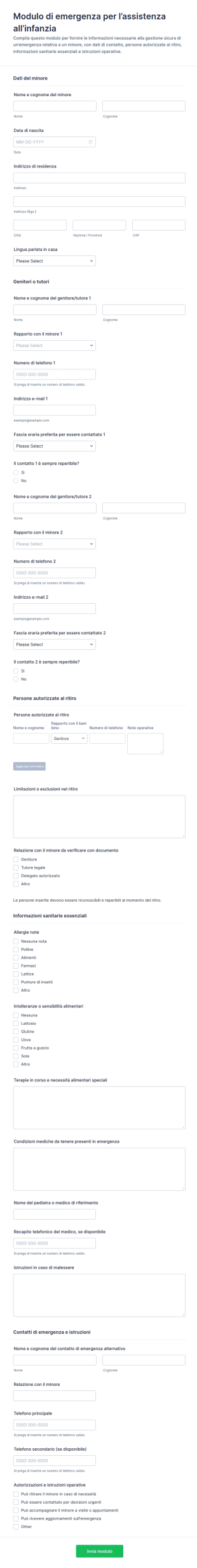 Modulo Di Emergenza Per L’Assistenza All’Infanzia
