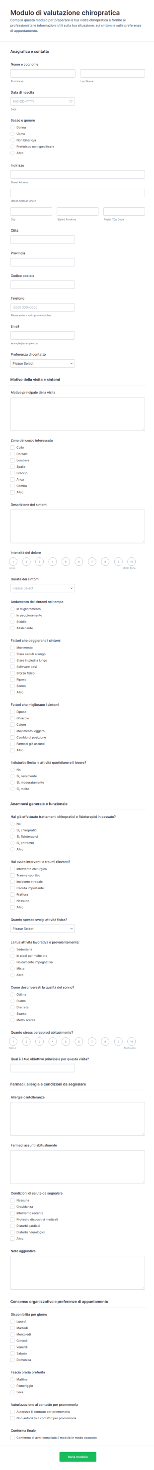 Modulo Di Esame Chiropratico