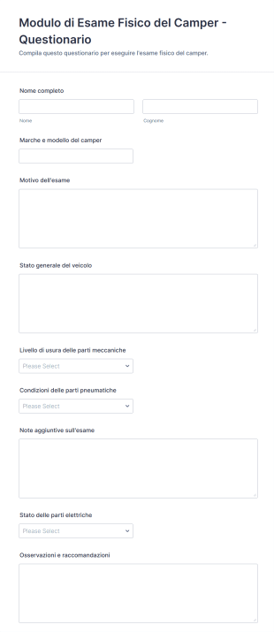 Modulo Di Esame Fisico Del Camper Questionario