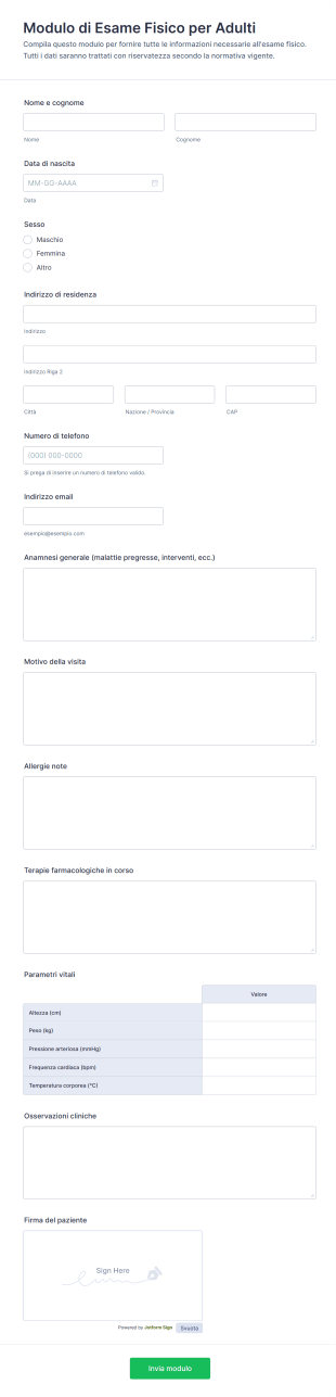 Modulo Di Esame Fisico Per Adulti | Jotform