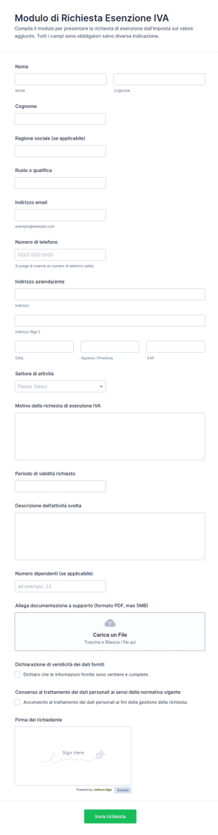 Modulo Di Esenzione IVA