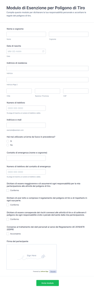 Modulo Di Esenzione Per Poligono Di Tiro