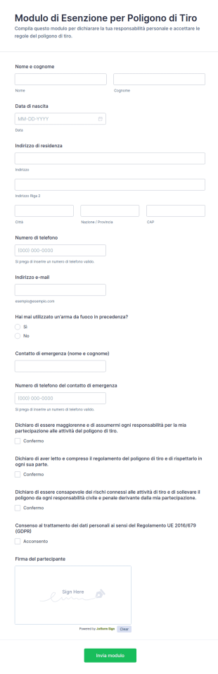 Modulo Di Esenzione Per Poligono Di Tiro