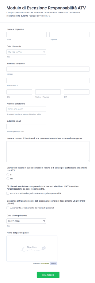 Modulo Di Esenzione Responsabilità ATV