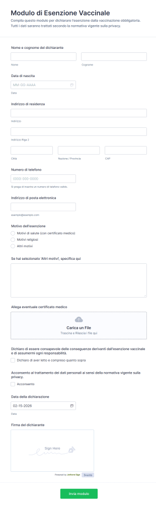 Modulo Di Esenzione Vaccinale