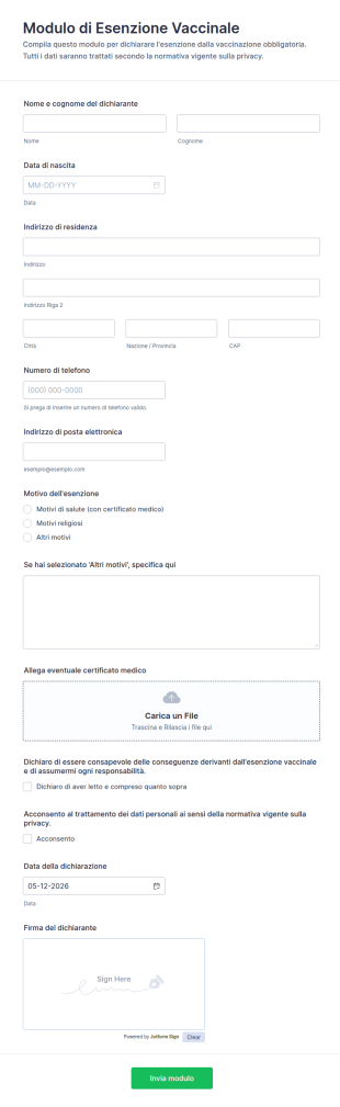 Modulo Di Esenzione Vaccinale
