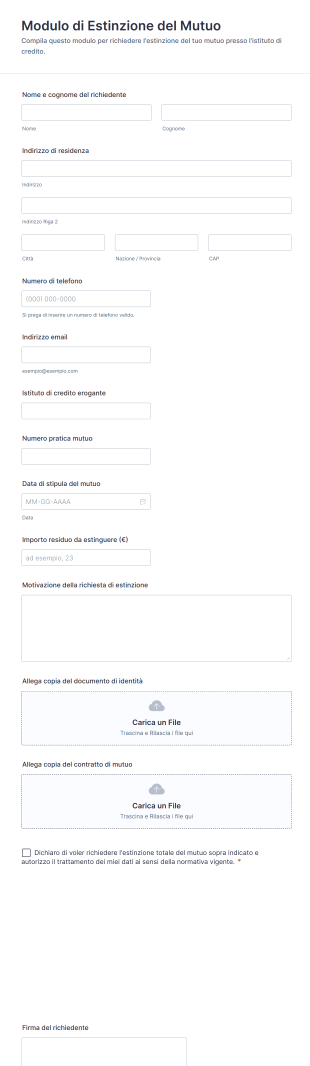 Modulo Di Estinzione Del Mutuo