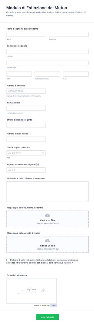 Modulo Di Estinzione Del Mutuo