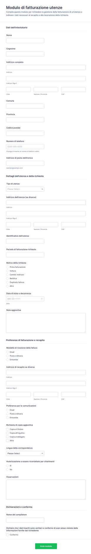 Modulo Di Fatturazione Dei Servizi Pubblici
