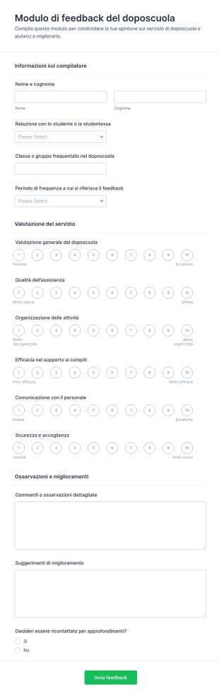Modulo Di Feedback Per Il Doposcuola