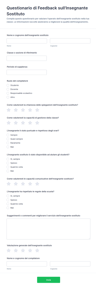 Modulo Di Feedback Per Insegnanti Supplenti