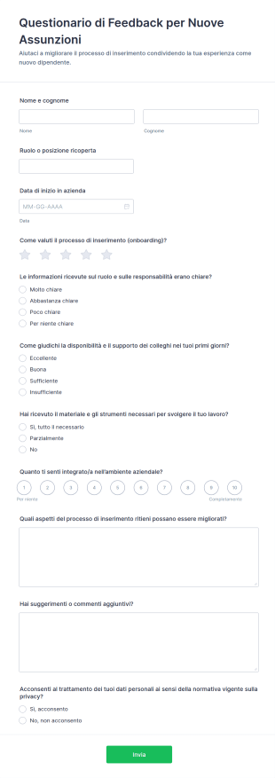 Modulo Di Feedback Per Nuovo Dipendente