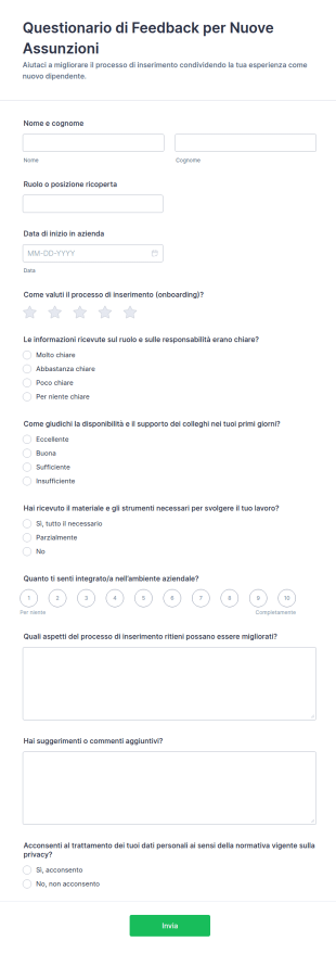 Modulo Di Feedback Per Nuovo Dipendente