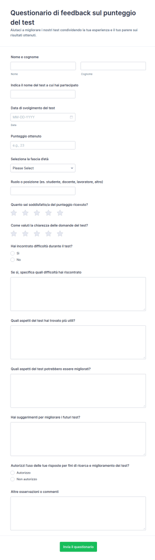 Modulo Di Feedback Sui Risultati Dei Test