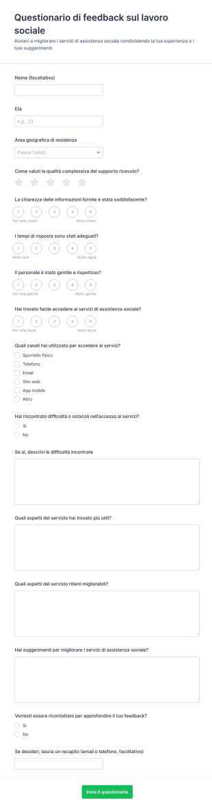 Modulo Di Feedback Sul Lavoro Sociale
