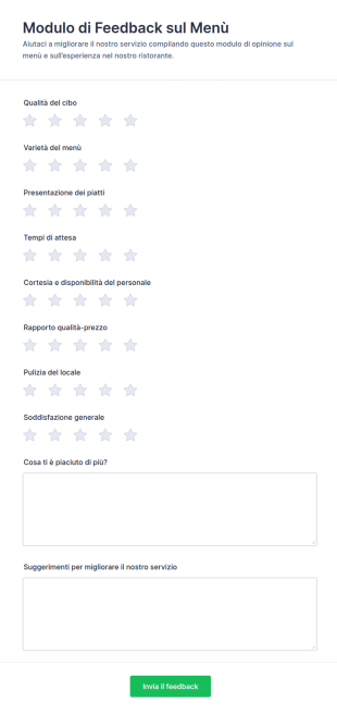 Modulo Di Feedback Sul Menu