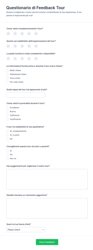 Modulo Di Feedback Sul Tour