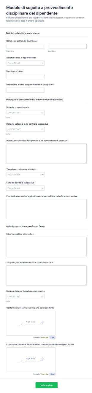 Modulo Di Follow Up Azione Disciplinare Del Personale