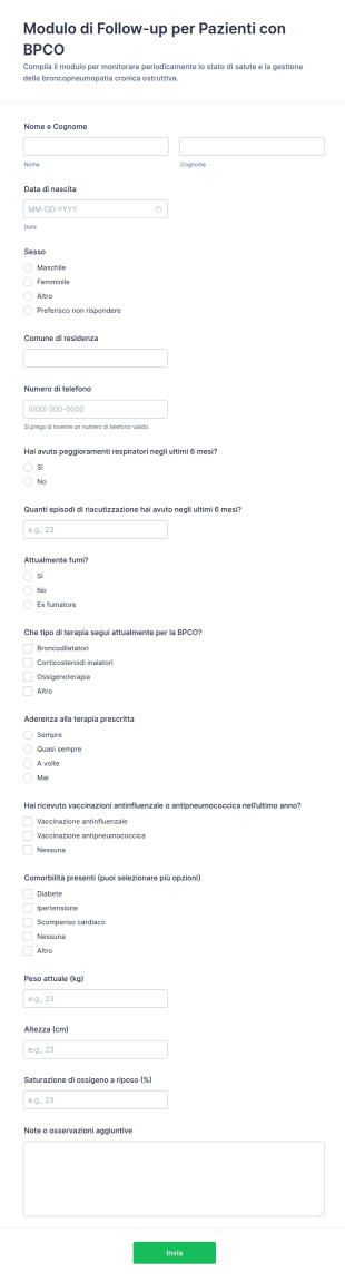 Modulo Di Follow Up Per Pazienti Con Broncopneumopatia Cronica Ostruttiva