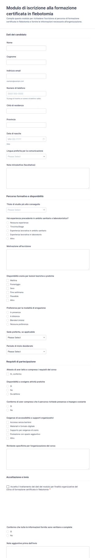 Modulo Di Formazione Certificata In Flebotomia
