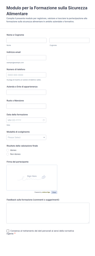 Modulo Di Formazione Sulla Sicurezza Alimentare