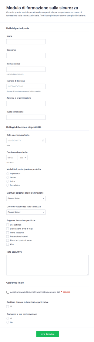 Modulo Di Formazione Sulla Sicurezza