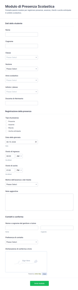 Modulo Di Frequenza Scolastica