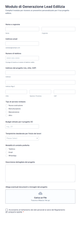 Modulo Di Generazione Lead Edilizia