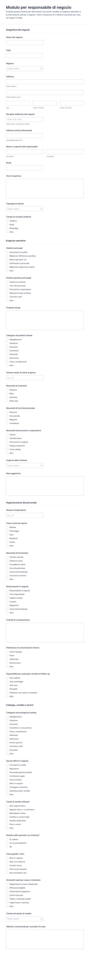 Modulo Di Gestione Del Negozio