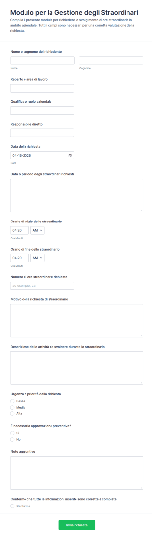 Modulo Di Gestione Straordinari