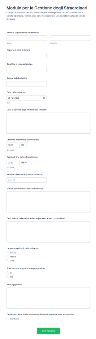 Modulo Di Gestione Straordinari
