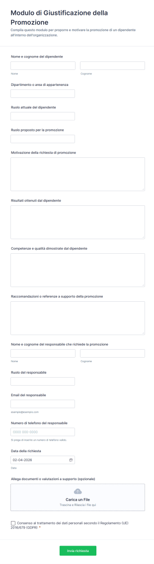 Modulo Di Giustificazione Della Promozione