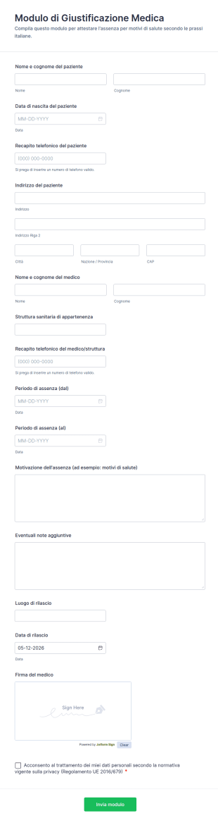 Modulo Di Giustificazione Medica